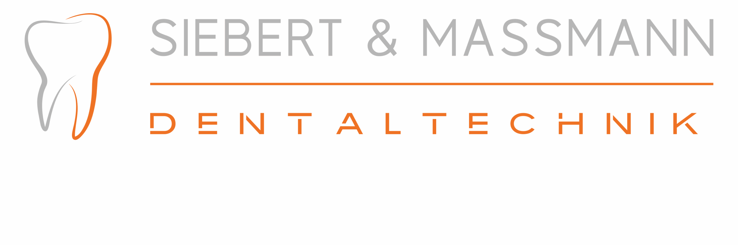 Logo von Siebert & Massmann Dentaltechnik mit Zahn-Symbol und orangener Schrift.