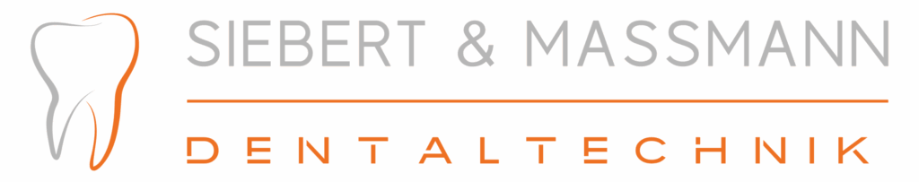 Logo von Siebert & Massmann Dentaltechnik mit Zahn-Symbol und orangener Schrift.