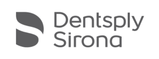 Logo des Dentalunternehmens Dentsply Sirona in Grautönen.
